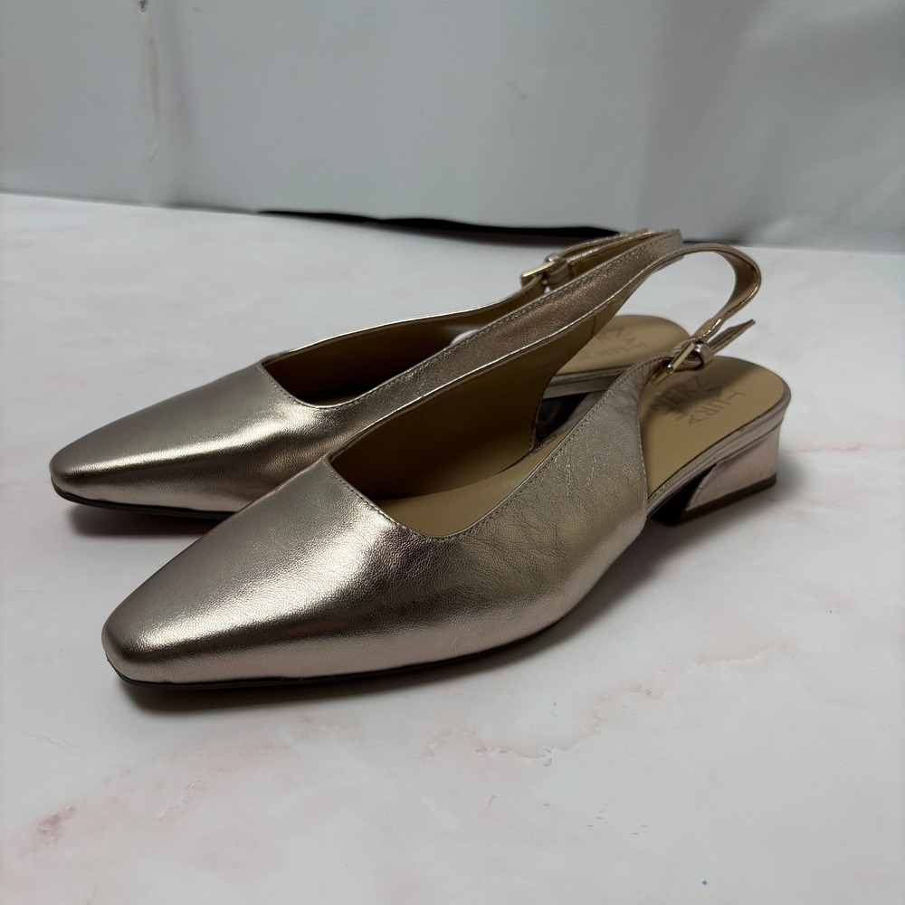 Naturalizer‎ Ginger Snip Toe Slingback Block Heel Dark Gold Metallic Womens 8M